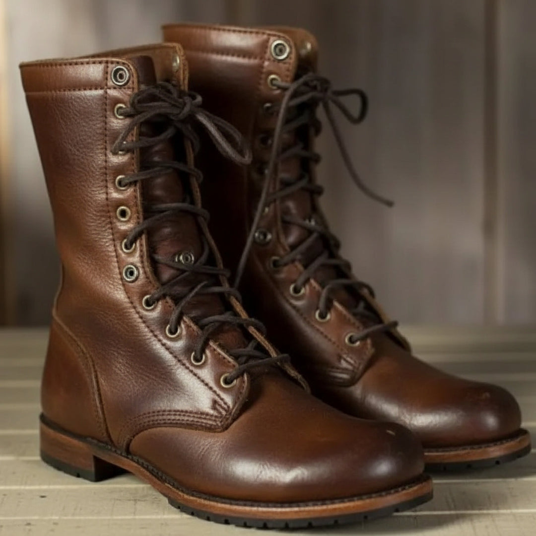 Unisex lace-up combat boots with round toes and low heels