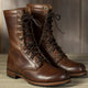 Unisex lace-up combat boots with round toes and low heels
