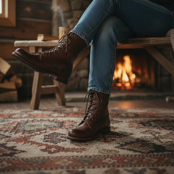 Unisex lace-up combat boots with round toes and low heels
