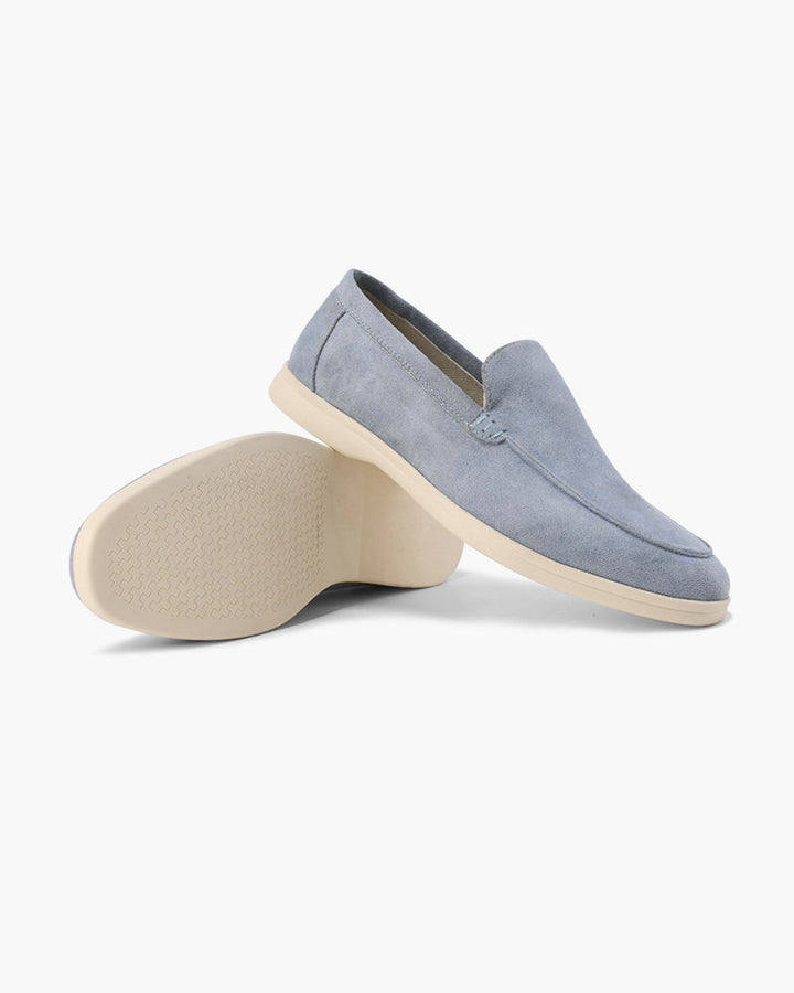 Unisex slip-on loafers with moc toe and raised wedge sole