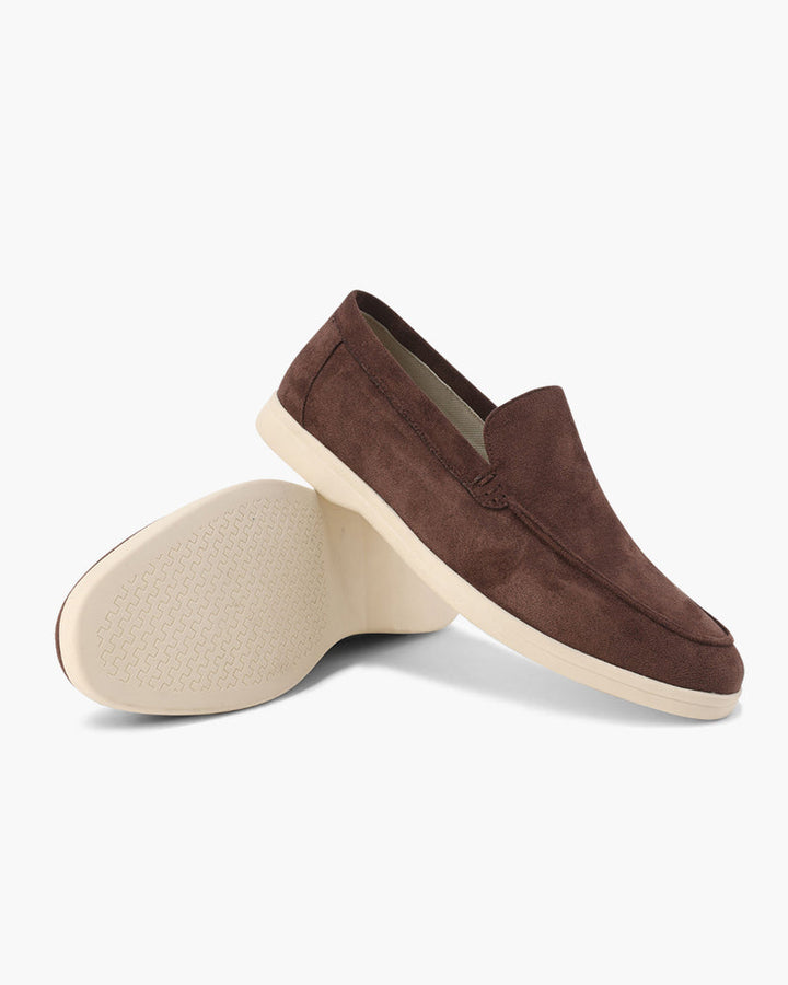 Unisex slip-on loafers with moc toe and raised wedge sole