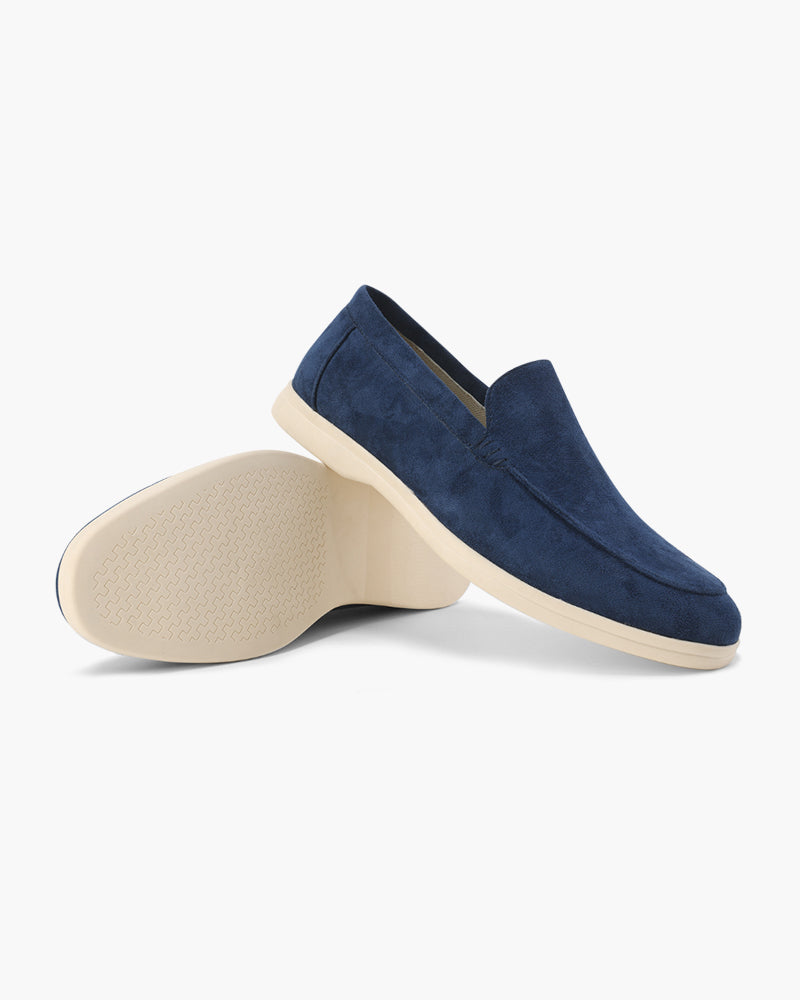 Unisex slip-on loafers with moc toe and raised wedge sole
