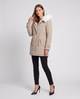 Women's hooded parka coat with fur-look trim and drawstring waist