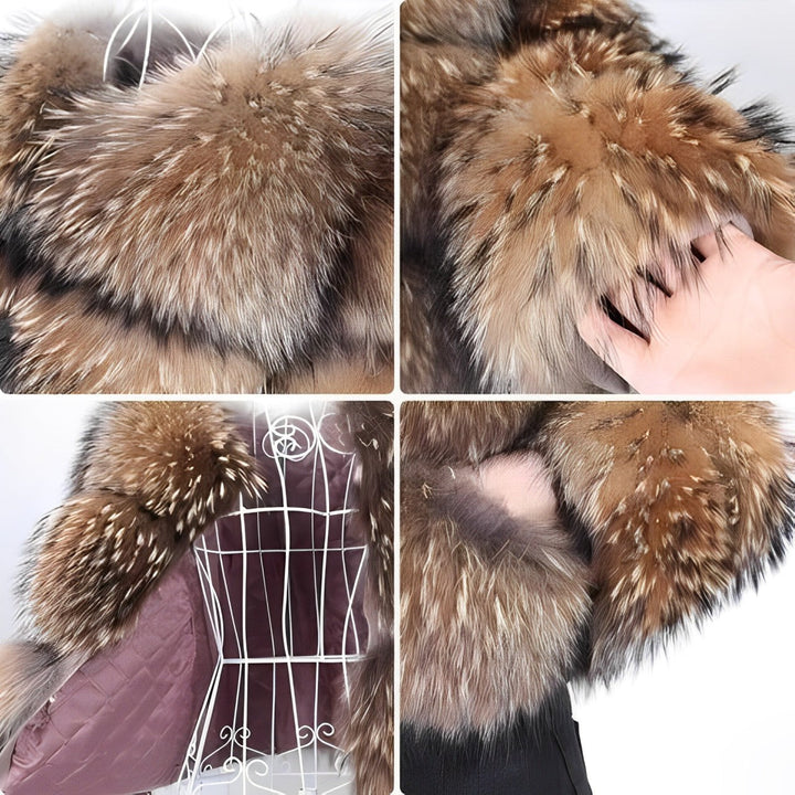 Women's brown faux fur cropped coat with wide cuffs