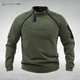 Unisex long-sleeve fleece pullover with mock neck and zip details