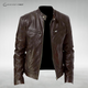 Men's stand collar jacket with zip front, chest pockets and long sleeves