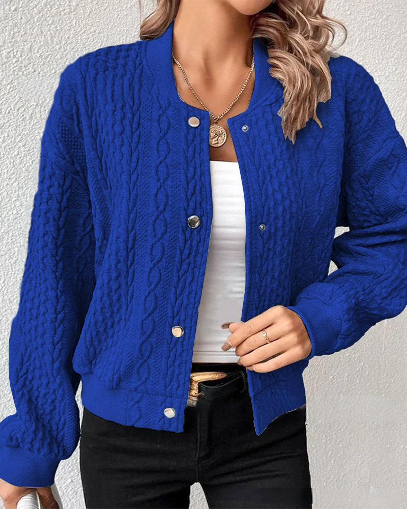 Women's textured cable knit cardigan with front buttons
