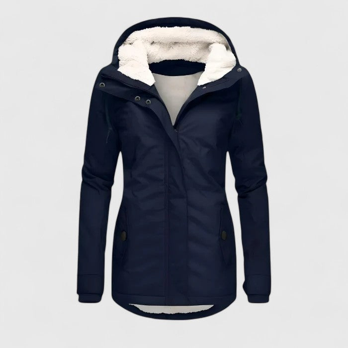 Women's hooded winter jacket with faux fur lined hood