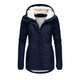 Women's hooded winter coat with front zip and flap pockets