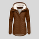 Women's long hooded coat with light trim and front zipper