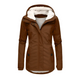 Women's hooded winter coat with front zip and flap pockets