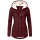 Women's hooded winter coat with front zip and flap pockets
