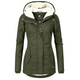 Women's hooded winter coat with front zip and flap pockets