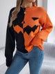 Women's geometric colour-block crew neck knit sweater with long sleeves