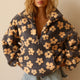 Women's floral fleece half-zip pullover with high collar