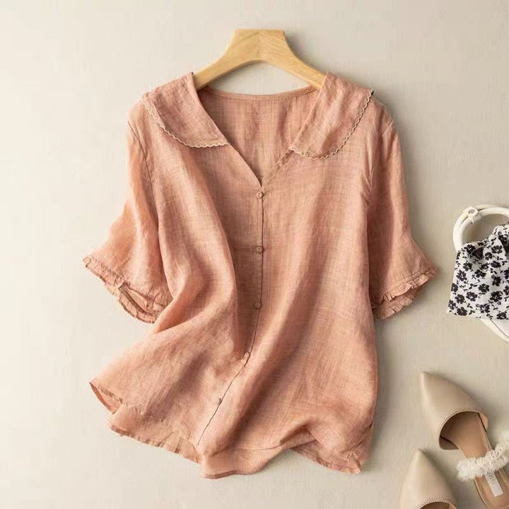Vintage Blouse with Button Detail in Green - View 2 | Bellmere