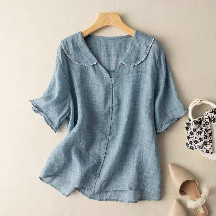 Vintage Blouse with Button Detail in Green - View 3 | Bellmere