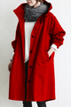 Women's long hooded button-front trench coat with angled pockets