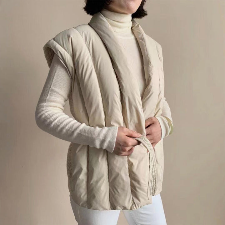 Women's quilted belted wrap puffer vest