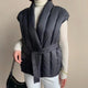Women's quilted belted wrap puffer vest