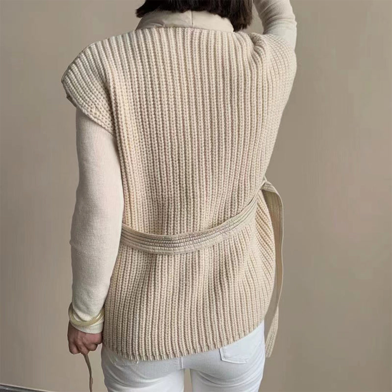 Women's quilted belted wrap puffer vest