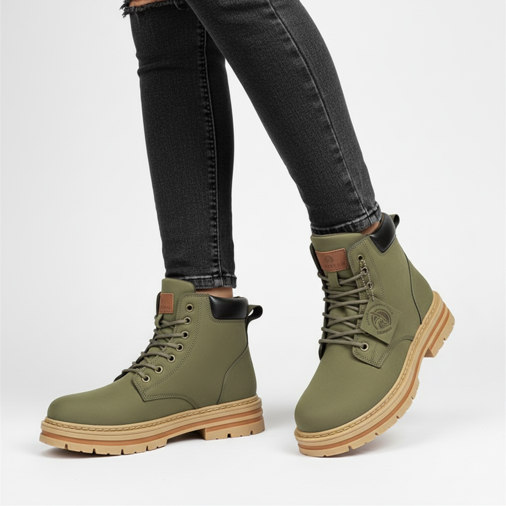 Men's lace-up ankle boots with rugged lug soles and padded collars