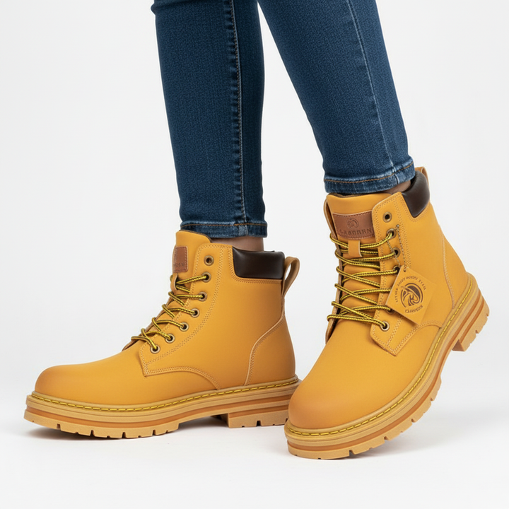 Men's lace-up ankle boots with rugged lug soles and padded collars