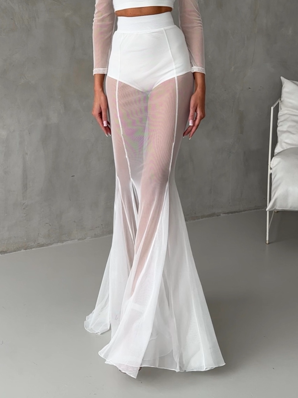 Women's tailored blazer set with high collar and flared floor-length bottom