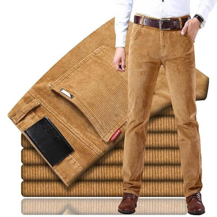 Men's straight-fit ribbed corduroy trousers with belt loops and side pockets