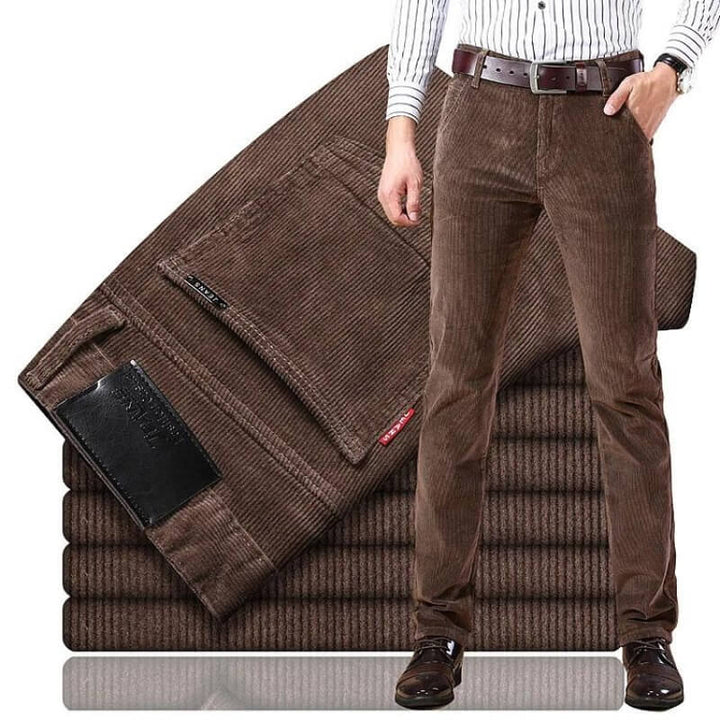 Men's straight-fit ribbed corduroy trousers with belt loops and side pockets