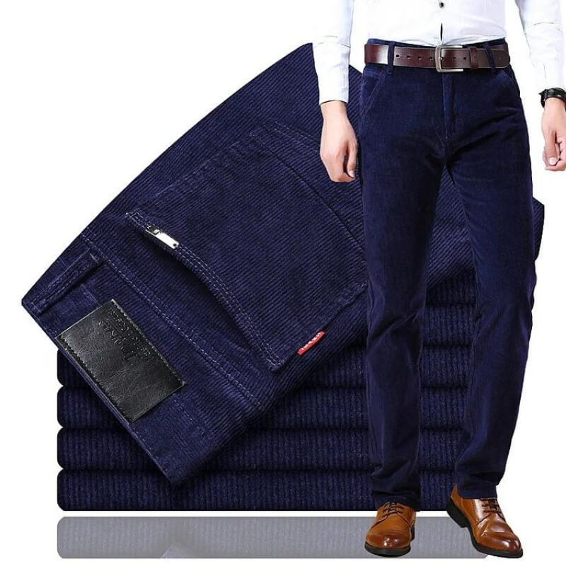 Men's straight-fit ribbed corduroy trousers with belt loops and side pockets