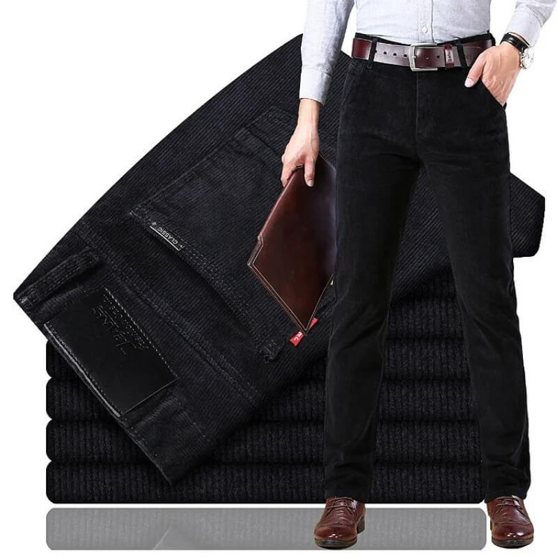 Men's straight-fit ribbed corduroy trousers with belt loops and side pockets