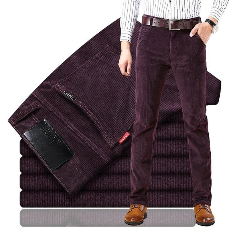 Men's straight-fit ribbed corduroy trousers with belt loops and side pockets