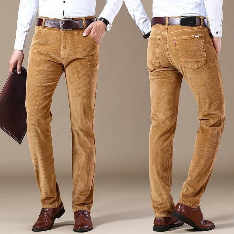 Men's straight-fit ribbed corduroy trousers with belt loops and side pockets