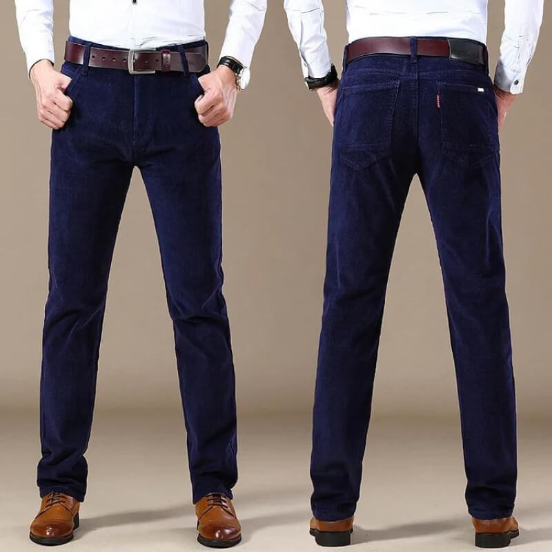 Men's straight-fit ribbed corduroy trousers with belt loops and side pockets