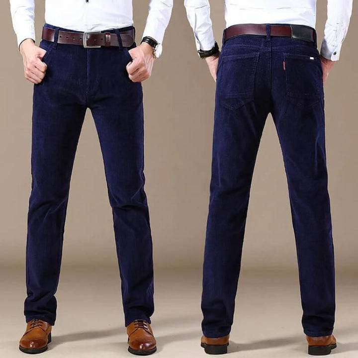 Men's straight-fit ribbed corduroy trousers with belt loops and side pockets