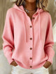 Women's hooded button-front hoodie with long sleeves and ribbed trim