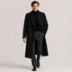 Men's long double-breasted coat with notched lapels and full sleeves