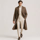 Men's long double-breasted coat with notched lapels and full sleeves