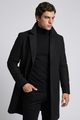 Men's slim-fit long tailored coat with notched lapels and button front