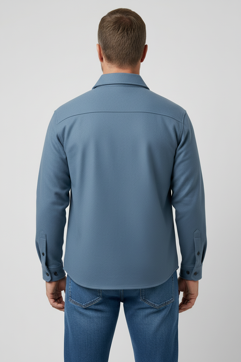 Men's long-sleeve utility jacket with pointed collar and two buttoned chest pockets