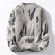 Men's abstract black mark pattern knit sweater with crew neck and long sleeves