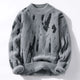Men's abstract black mark pattern knit sweater with crew neck and long sleeves