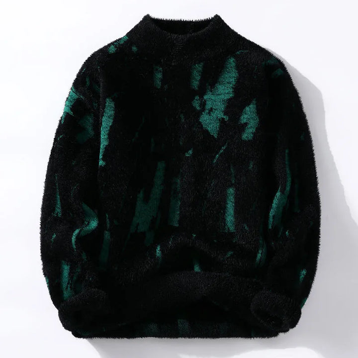 Men's abstract black mark pattern knit sweater with crew neck and long sleeves