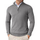 Men's long-sleeve half-zip mock neck sweater with ribbed cuffs and hem