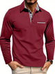 Men's long sleeve polo shirt with checked collar trim, button placket and chest pocket