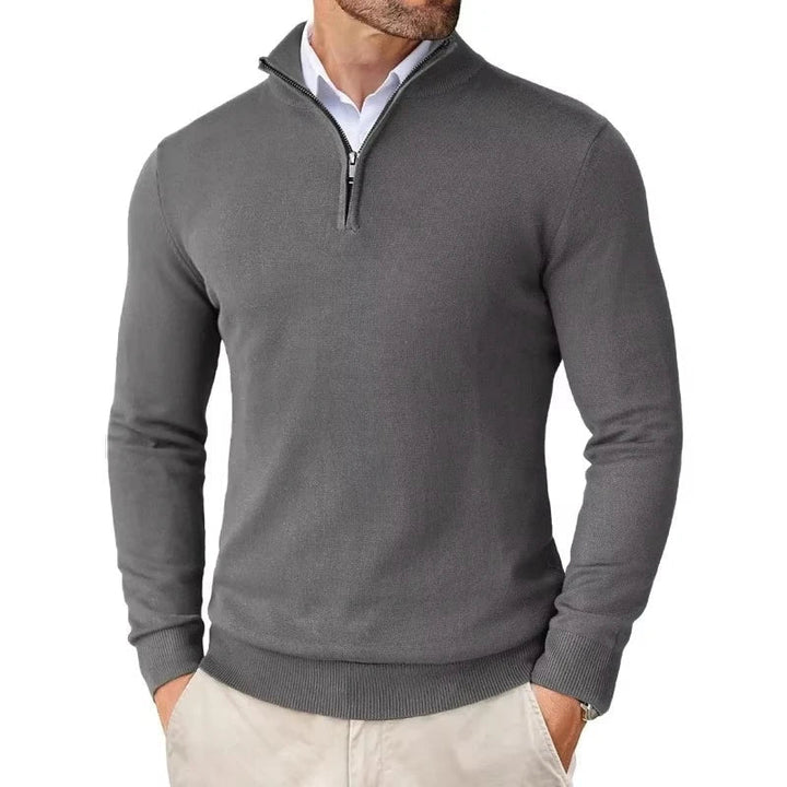 Men's slim fit quarter-zip sweater with mock neck and long sleeves