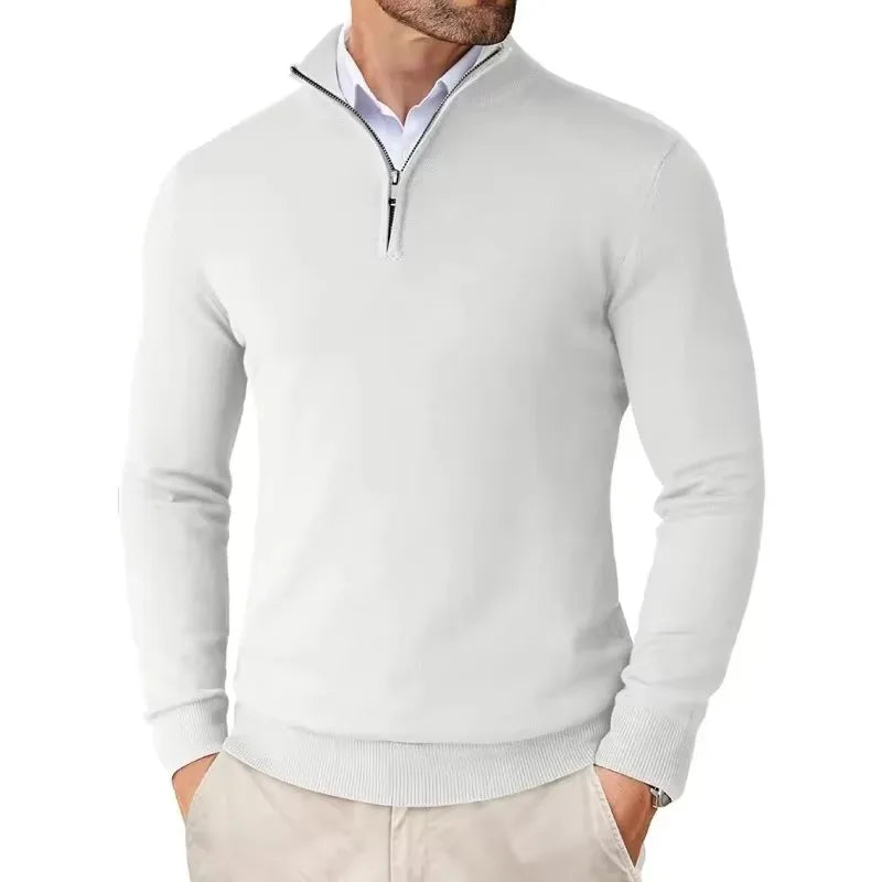 Men's slim fit quarter-zip sweater with mock neck and long sleeves