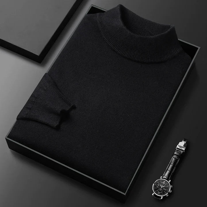 Men's plain turtleneck sweater with ribbed collar and cuffs