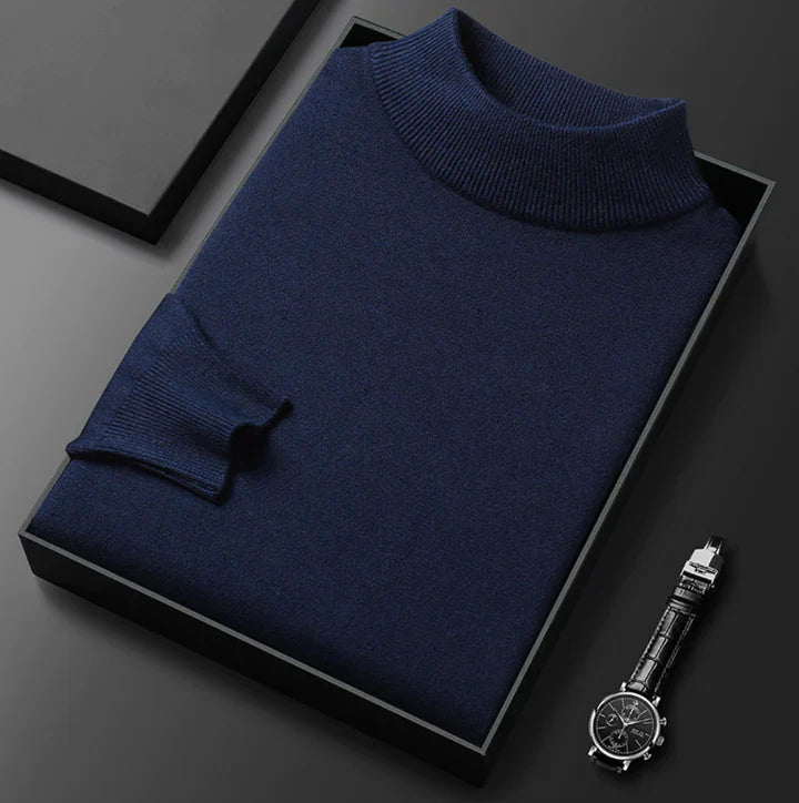 Men's plain turtleneck sweater with ribbed collar and cuffs